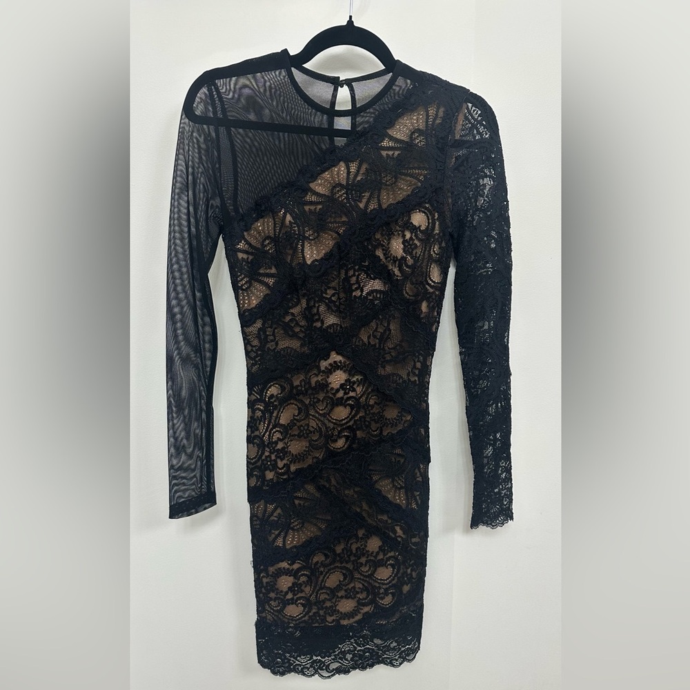 Nicole Miller Black Lace Long Sleeve Dress